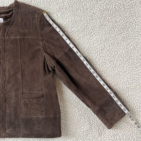 Bradley Bayou Suede Leather Collarless Braided Full Zip Mocha Jacket SZ XL - Picture 8 of 15